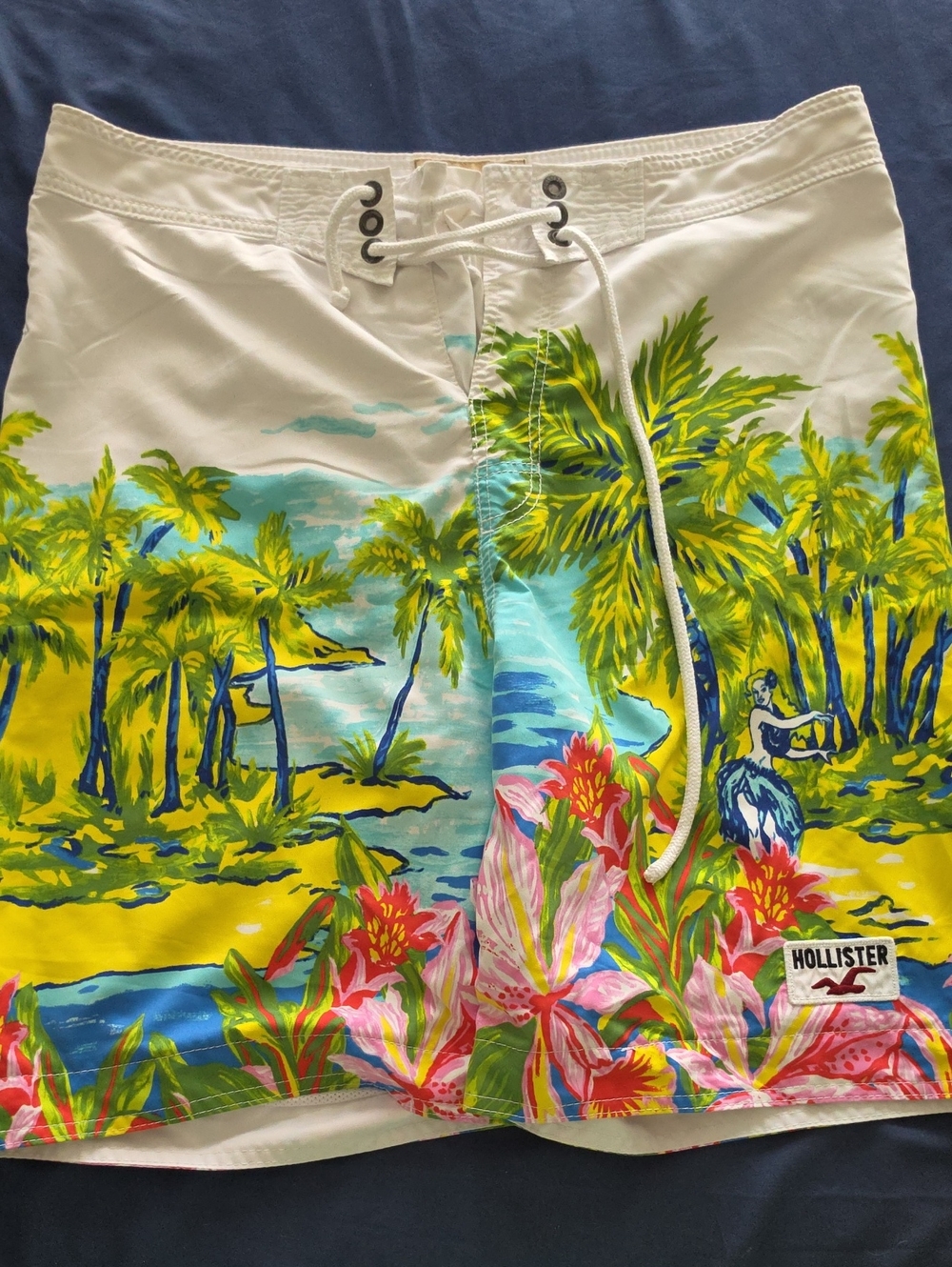 Hollister White Tropical Palm Print Swim Shorts
